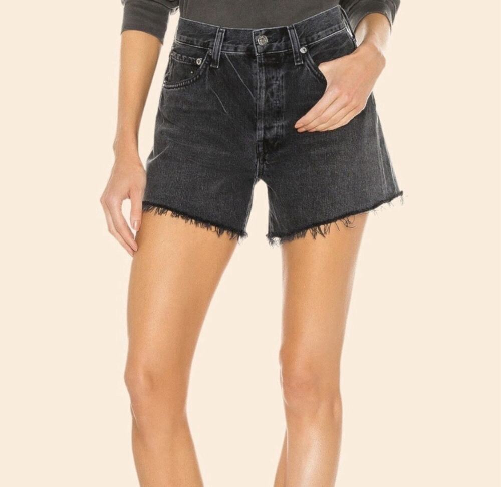 Agolde Parker Long Cut Off Shorts Women Size 26 Black Button-Fly